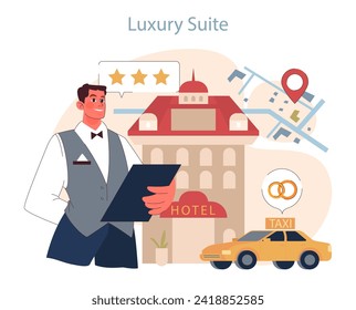 Luxury Suite concept. A beaming concierge welcomes guests to a sumptuous stay, where top-tier service meets elegance.