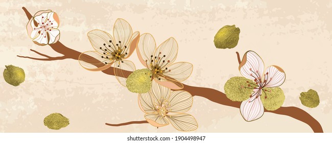 Luxuriöser Sommerhintergrund, Vektorgrafik mit goldener Kirschblüte Metallic dekoriert Wandkunst