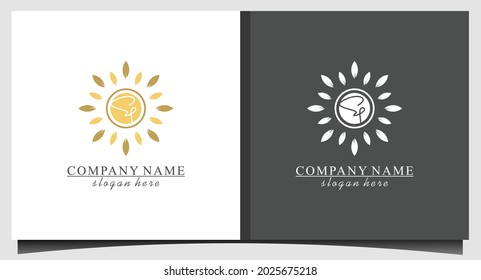 Luxury Sun Nature With Leaf Logo Design Vector