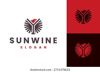 luxury sun wine logo vector