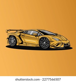 Luxury Super Sport Car Orange Yellow Vector Illustration