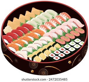 Luxury sushi platter.　Vector illustration.