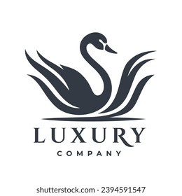 Logotipo de cisne de lujo. Icono de spa con encanto. Elegante símbolo de pájaro. Ilustración vectorial.