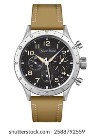 Luxury swiss classic pilot chronograph watch type XX on leather strap photorealistic vector