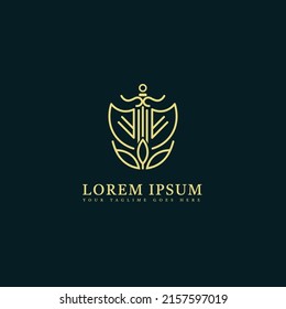 Luxury Sword Shield Line Art Logo Vector