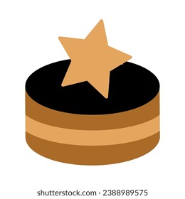 Luxury symbol of chocolate cake decorated with caramel star. Christmas symbol in boho style. Festive New Year vector icon isolated on white background for decoration of holiday design