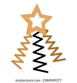 Luxury symbol of Christmas tree toy star decorated with serpentine. Symbol in boho style. Festive New Year vector icon isolated on white background for decoration of holiday design
