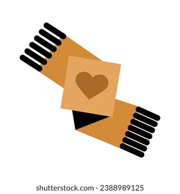 Luxury symbol of warm knitted wool scarf. Christmas symbol in boho style. Festive New Year vector icon isolated on white background for decoration of holiday design