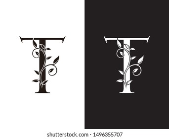 Luxury T Letter Logo,vintage floral logo icon perfect for fashion, restaurant, cafe, hotel and many company.