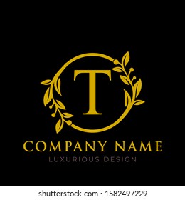 Luxury T Logo template in vector for Restaurant, Royalty, Boutique, Cafe, Hotel, wedding, Heraldic, Jewelry, boutique, Fashion and other botanical vector illustration