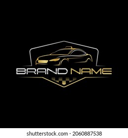 luxury taxi logo line art with gold color