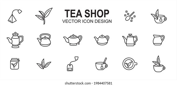 luxury tea shop drink related vector icon user interface graphic design. Contains such icons as tea bag, tea leaf, sugar, brew, brewing, tea cup, assorted teapot, extraction, herb,