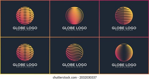 luxury technology globe logo design colection with modern planet shape Premium Vector