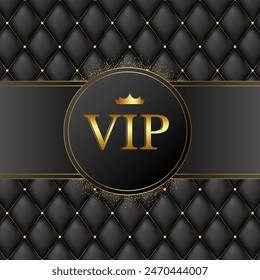 Luxury template black leather upholstery 3D, gold VIP person.Media social post.Vector stock illustration.