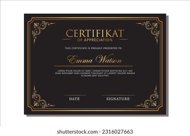 luxury template certificate black background and gold ornament