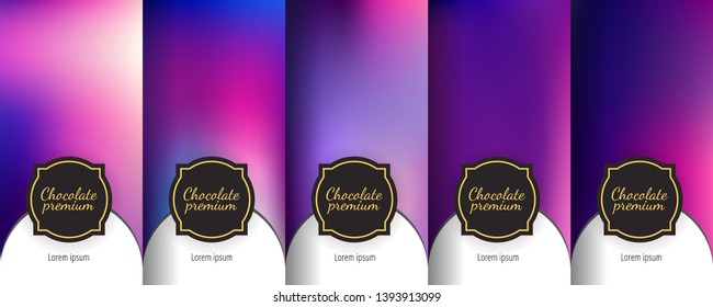 Luxury template label set. Modern colorful backgrounds for flowing packaging design. Suitable for premium boxes of cosmetics, wine, jewelry. Fluid graphic composition. Vector.