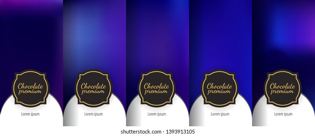 Luxury template label set. Modern colorful backgrounds for flowing packaging design. Suitable for premium boxes of cosmetics, wine, jewelry. Fluid graphic composition. Vector.