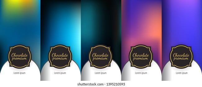 Luxury template label set. Modern colorful backgrounds for flowing packaging design. Suitable for premium boxes of cosmetics, wine, jewelry. Fluid graphic composition. Vector.