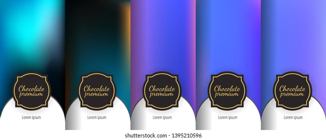 Luxury template label set. Modern colorful backgrounds for flowing packaging design. Suitable for premium boxes of cosmetics, wine, jewelry. Fluid graphic composition. Vector.
