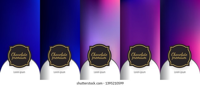 Luxury template label set. Modern colorful backgrounds for flowing packaging design. Suitable for premium boxes of cosmetics, wine, jewelry. Fluid graphic composition. Vector.