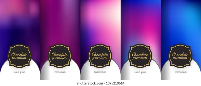 Luxury template label set. Modern colorful backgrounds for flowing packaging design. Suitable for premium boxes of cosmetics, wine, jewelry. Fluid graphic composition. Vector.