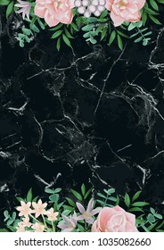 Luxury Template with Pink Flowers on Black Marble