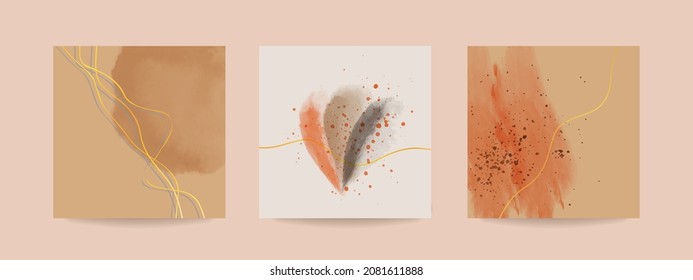 Luxury template for social media post and stories. Pack of vector design elements with watercolor powder, brushes on abstract background.
