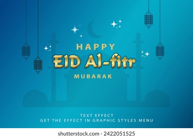 Luxury text Eid Al fitr with gold effect 3d letter editable text style