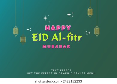 Luxury text Eid Al fitr with gold effect 3d letter editable text style