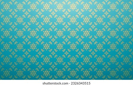Lujoso patrón tailandés de oro cerulean y azul acua fondo ilustración vectorial. Patrón de elementos Lai Thai.	