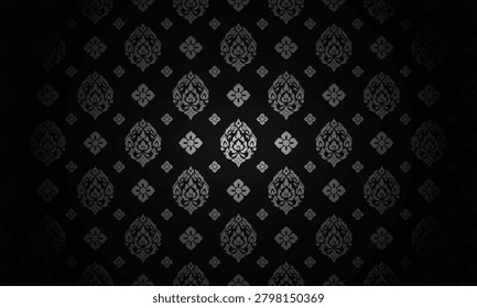 Luxury Thai pattern on black background vector illustration. Lai Thai blaze flower pattern. Memorial service events