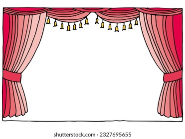 Luxury theatrical curtain with a copy space in the middle. Freehand drawing. Doodle. Hand Drawn. Outline.	