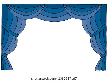 Luxury theatrical curtain with a copy space in the middle. Freehand drawing. Doodle. Hand Drawn. Outline.	