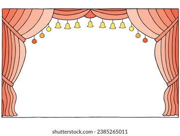 Luxury theatrical curtain with a copy space in the middle. Freehand drawing. Doodle. Hand Drawn. Outline.	