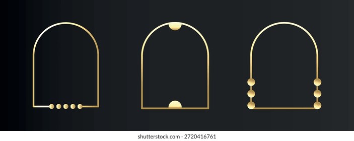 Luxuriöser dünner goldener Rahmen im Art-Deco-Stil, islamischer Stil. Premium geometrischer goldener Bogen auf schwarzem Hintergrund. Elegante lineare Ränder für VIP, Grußkarte, Hochzeitseinladung. Isolierte Vektorgrafik.