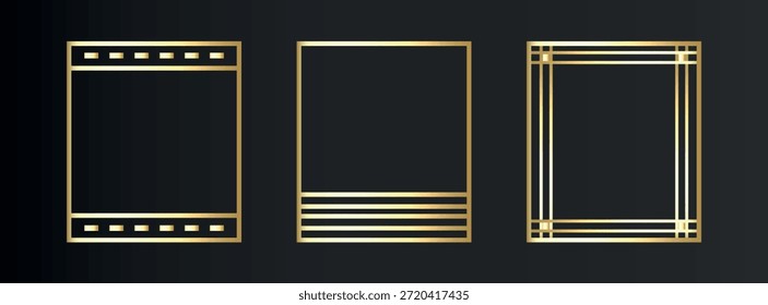 Marco de oro fino de lujo engastado en art deco, estilo islámico. Arco de oro geométrico de Premium sobre fondo negro. Elegantes bordes cuadrados lineales para vip, tarjeta de felicitación, invitación de boda. Ilustración vectorial aislada.