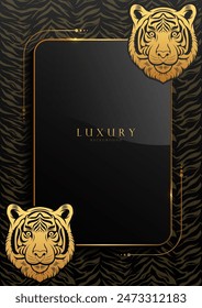 luxury tiger black gold art text box background, islamic circle line design, elegant diwali india wallpaper, artwork for web templates, cover invitation card 