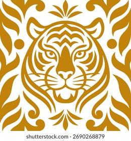 Luxury Tiger Motif Pattern – Elegant Gold Decorative Wallpaper Vector Design