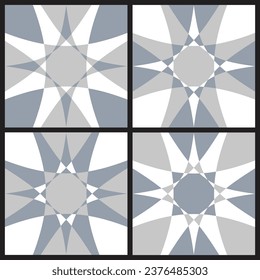 Luxury tile contemporary design set of four in different color pattern vector for ceramic and interior decoration.  