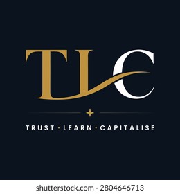 Luxury TLC monogram logo with gold and dark background for finance, trading and premium business branding.