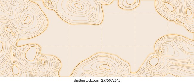 Luxury Topographic Landscape Map with Grid and Lines, Outline Terrain. Banner with geographic mountain relief. Wavy abstract contour background with cartography texture 