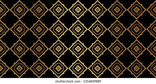 Luxury Traditional Ornamental Design. Modern Seamless Geometry Pattern. Vector Illustration. For Interior Design, Printing, Web And Textile Design. Black gold color.