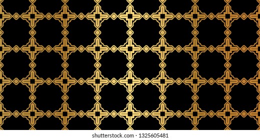 Luxury Traditional Ornamental Design. Modern Seamless Geometry Pattern. Vector Illustration. For Interior Design, Printing, Web And Textile Design. Black gold color.