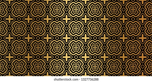Luxury Traditional Ornamental Design. Modern Seamless Geometry Pattern. Vector Illustration. For Interior Design, Printing, Web And Textile Design. Black gold color.