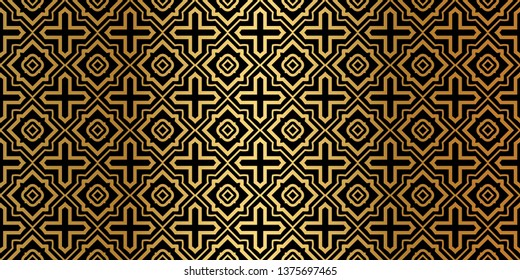 Luxury Traditional Ornamental Design. Modern Seamless Geometry Pattern. Vector Illustration. For Interior Design, Printing, Web And Textile Design. Black gold color.