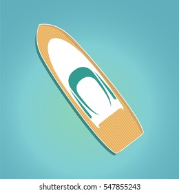 Luxury Travel Seaway Ocean Transport Vector Motor Yacht Boat In Trendy Flat Design.White Yacht Boat With The Wooden Deck Top View.Voyage And Elements Of Design For The Tourist Websites And Firms.