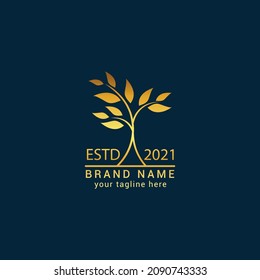 luxury tree flower abstract logo design vector with line art and linear concept style. cosmetic brand logo. beauty spa salon logo. simple concept in gold
