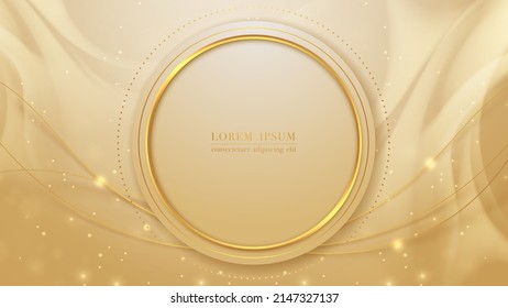 Luxury trendy background with golden circle and glitter gold line. Vector illustration