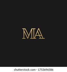 Luxury trendy unique artistic black and golden color MA AM M A initial based letter icon logo.