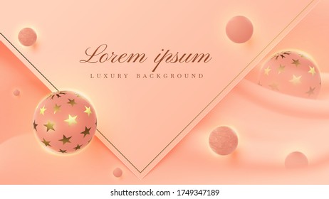 fondo de triángulo de lujo sobre tela rosa con brillo de línea dorada y sombra de bola 3d superpuesta , concepto moderno de lujo. ilustración vectorial sobre banners cosméticos promueven el marketing en línea.